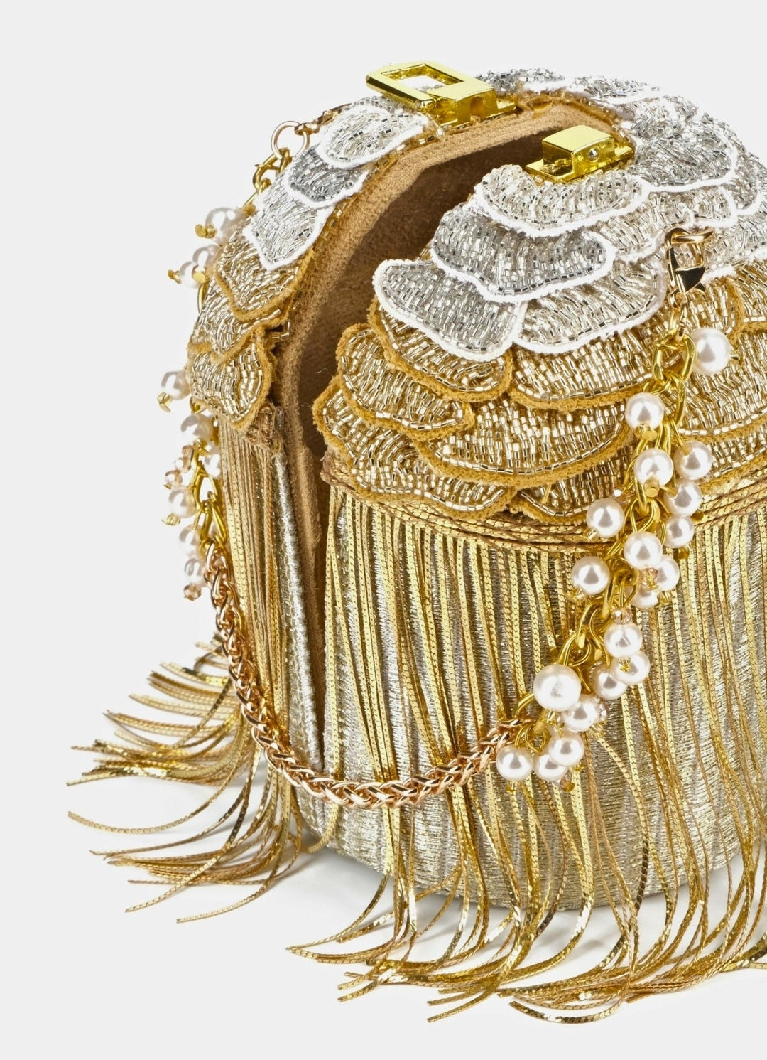 Gold Georgette Handcrafted Bucket Bag House of Kosha - Fabilicious Fashion