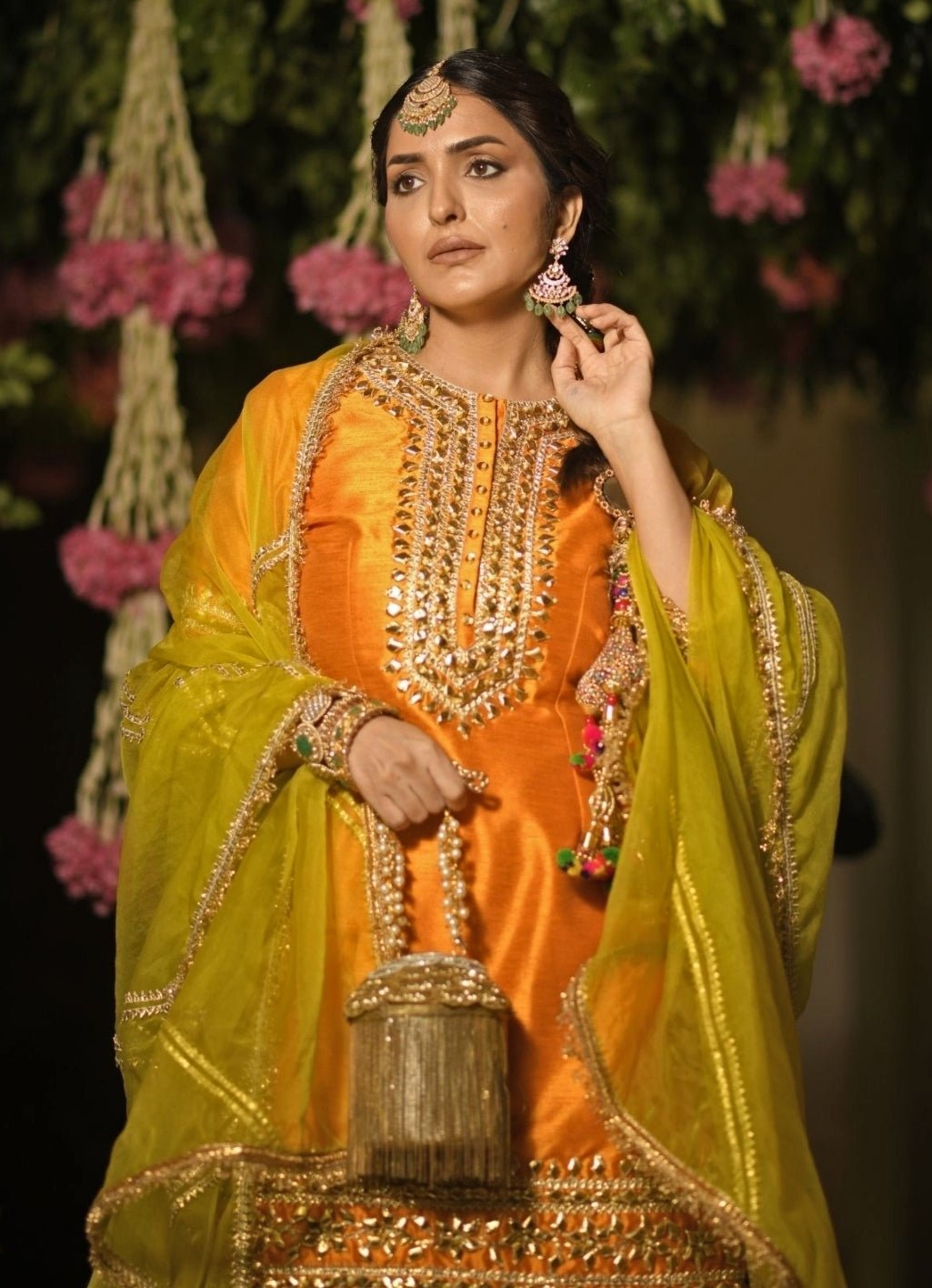 Gold Georgette Handcrafted Bucket Bag House of Kosha - Fabilicious Fashion