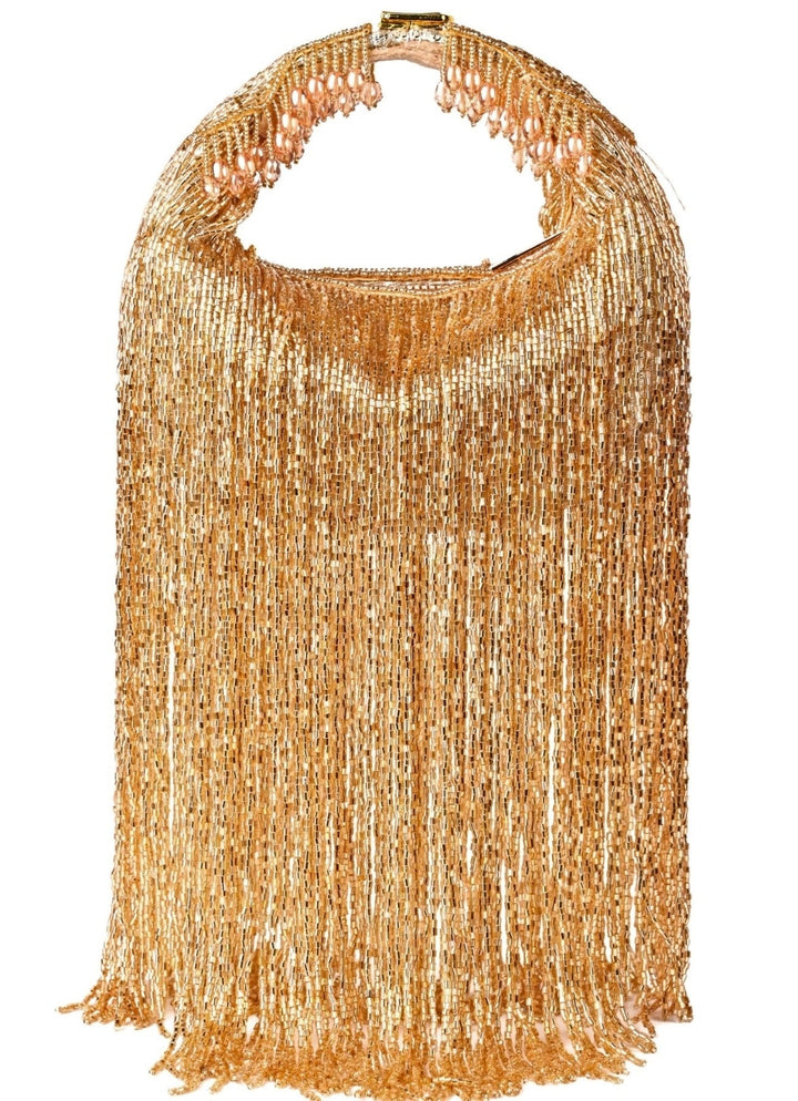 Gold Georgette Handcrafted Hand Bag House of Kosha - Fabilicious Fashion