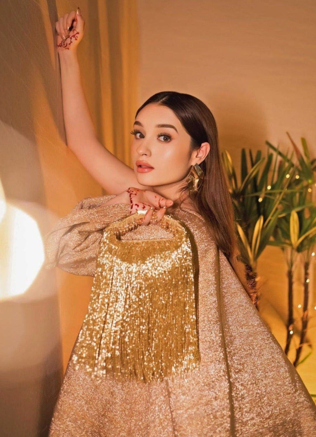 Gold Georgette Handcrafted Hand Bag House of Kosha - Fabilicious Fashion