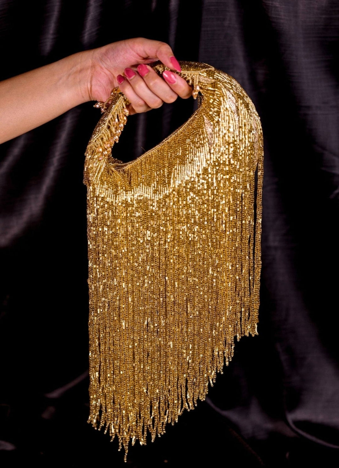 Gold Georgette Handcrafted Hand Bag House of Kosha - Fabilicious Fashion