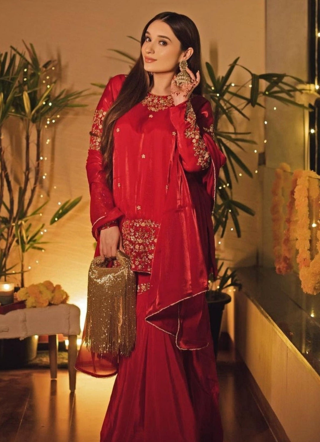 Gold Georgette Handcrafted Hand Bag House of Kosha - Fabilicious Fashion