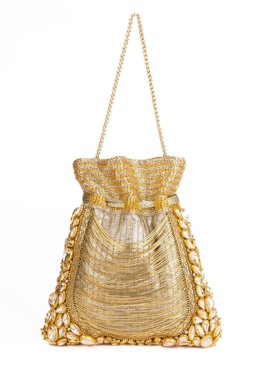 Gold Georgette Handcrafted Potli House of Kosha - Fabilicious Fashion