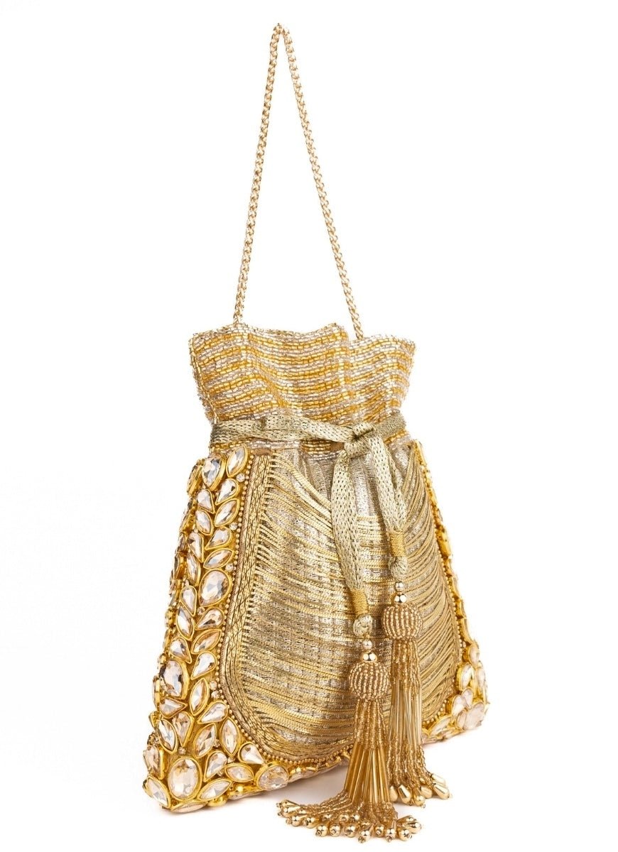 Gold Georgette Handcrafted Potli House of Kosha - Fabilicious Fashion