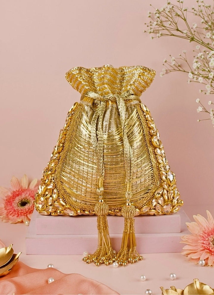 Gold Georgette Handcrafted Potli House of Kosha - Fabilicious Fashion