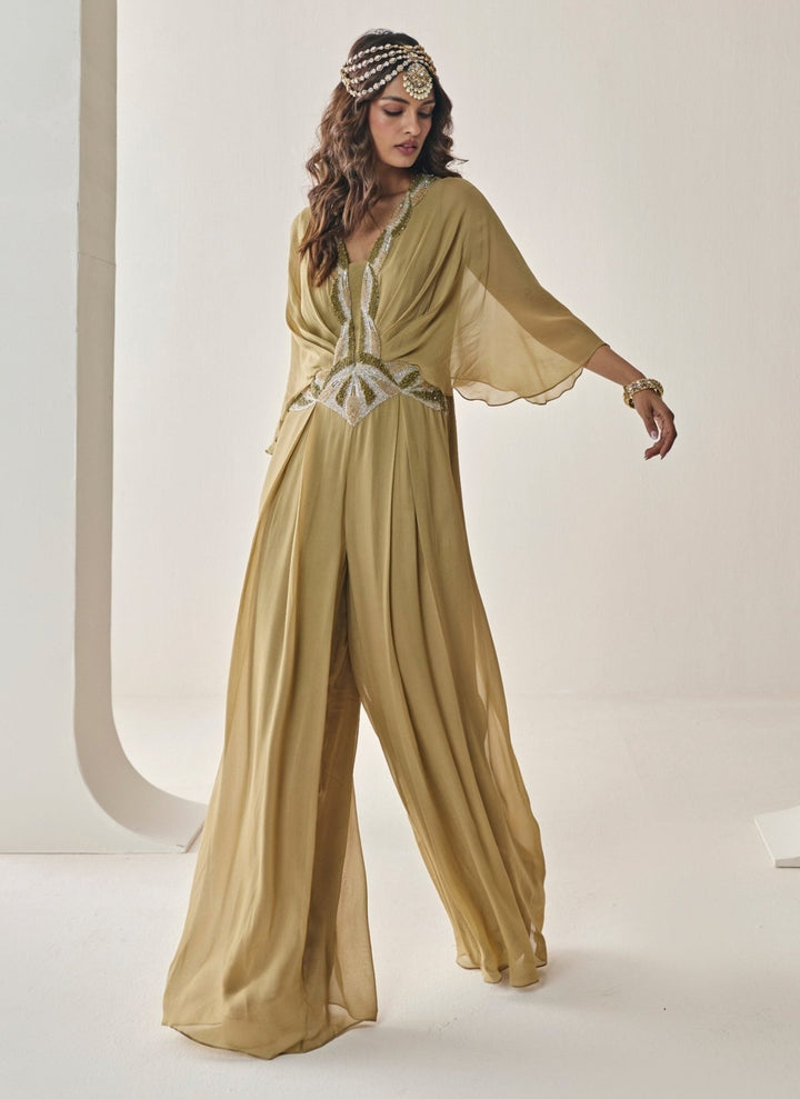Seema Thukral Gold Georgette JumpsuitFabilicious Fashion