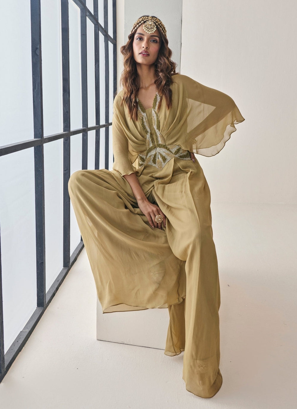 Seema Thukral Gold Georgette JumpsuitFabilicious Fashion