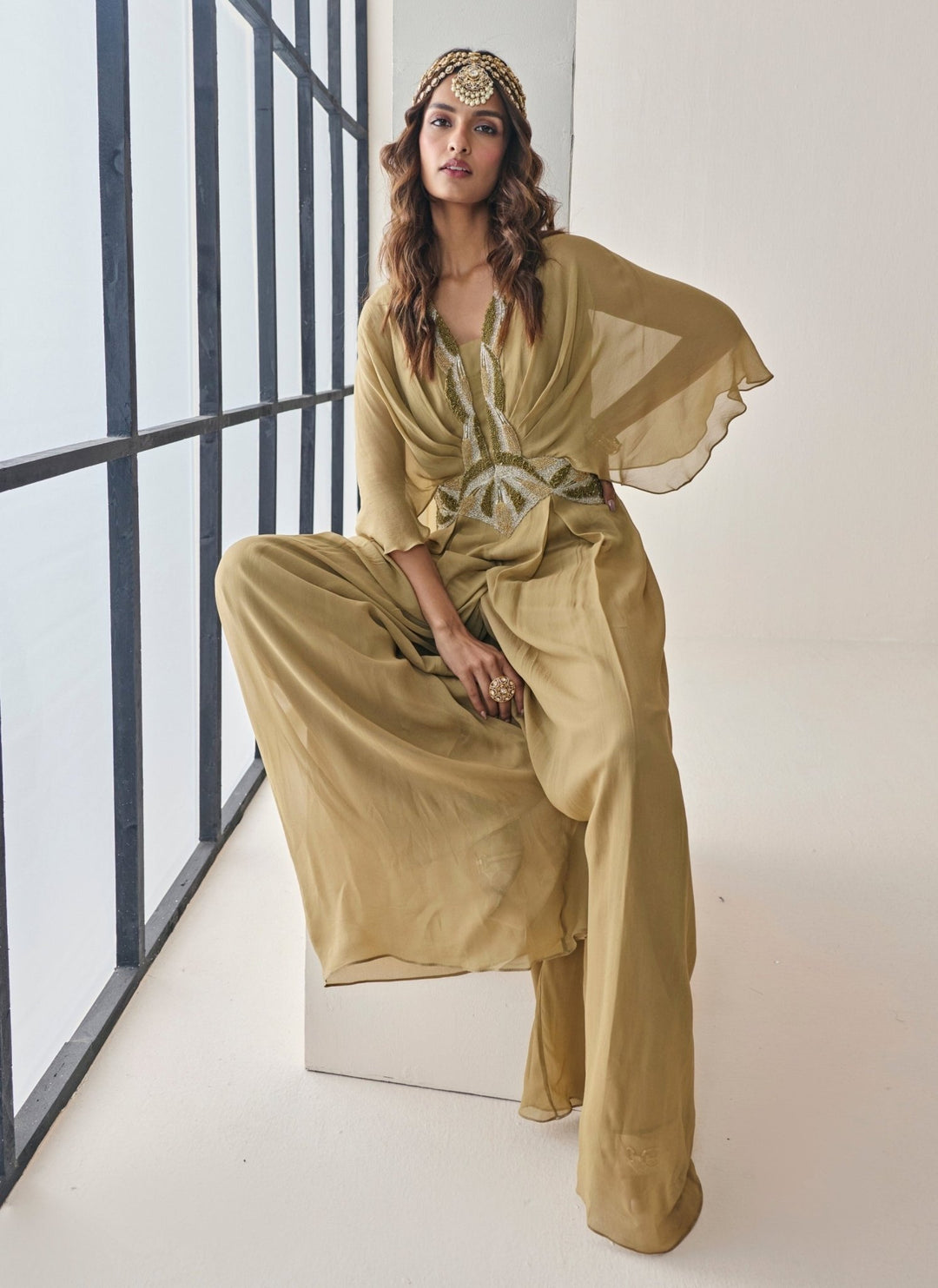 Seema Thukral Gold Georgette JumpsuitFabilicious Fashion
