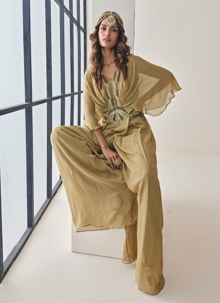 Seema Thukral Gold Georgette JumpsuitFabilicious Fashion