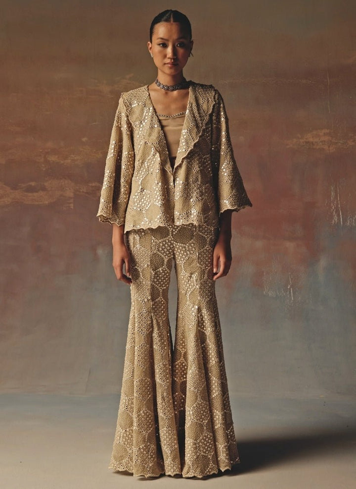 Twenty Nine Gold Georgette Mirrorwork Blazer PantsFabilicious Fashion