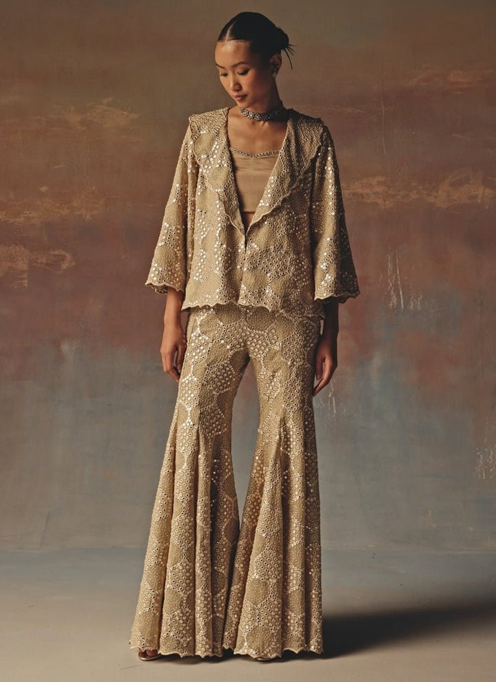 Twenty Nine Gold Georgette Mirrorwork Blazer PantsFabilicious Fashion