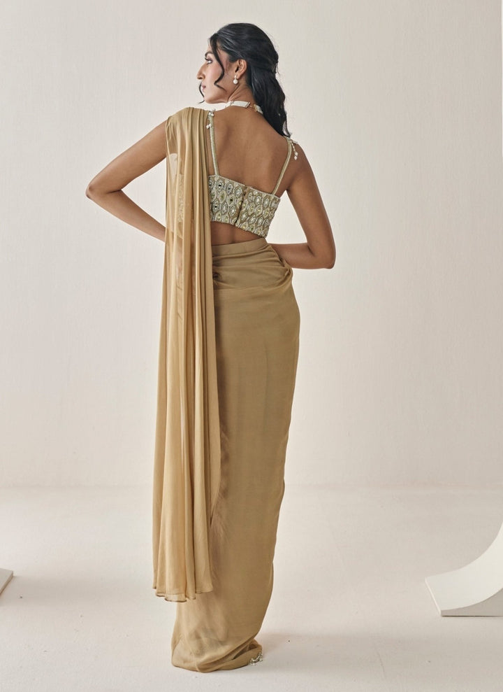Seema Thukral Gold Georgette Pre-Draped SareeFabilicious Fashion