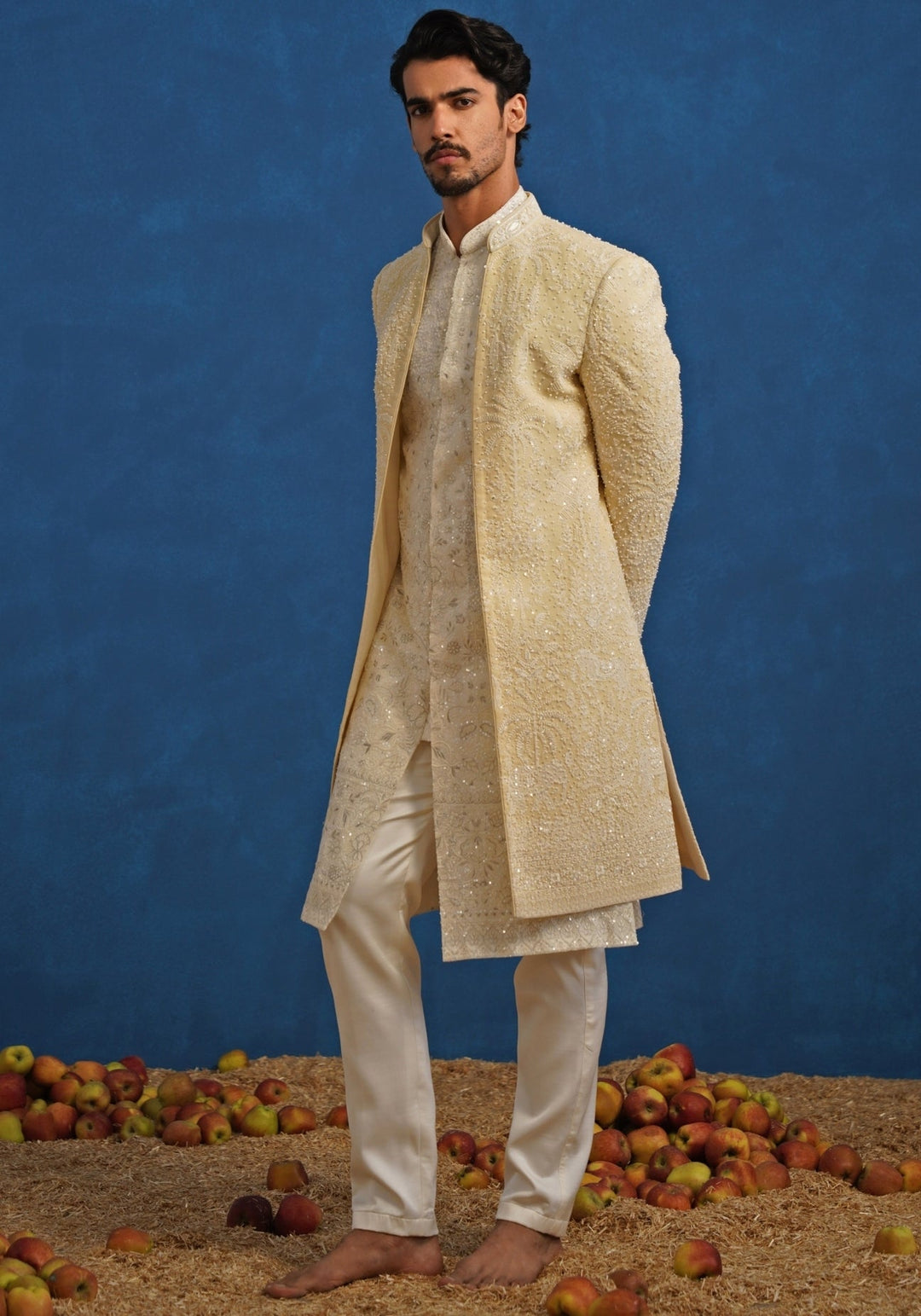 Gold Georgette Sherwani Set Kalpraag - Fabilicious Fashion