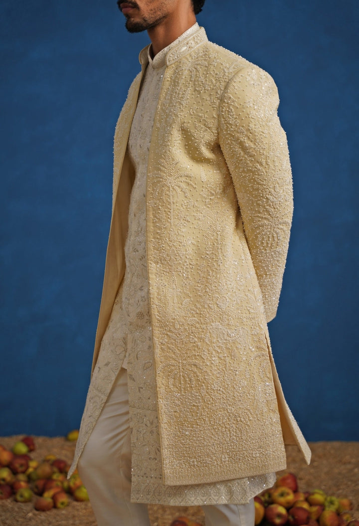 Gold Georgette Sherwani Set Kalpraag - Fabilicious Fashion