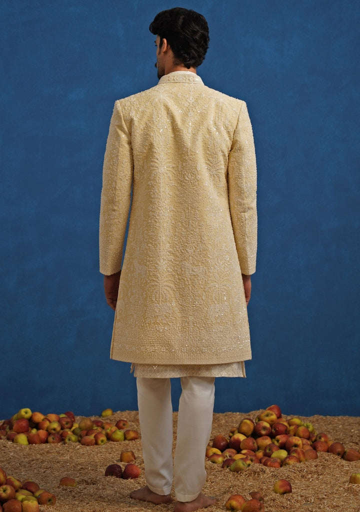 Gold Georgette Sherwani Set Kalpraag - Fabilicious Fashion