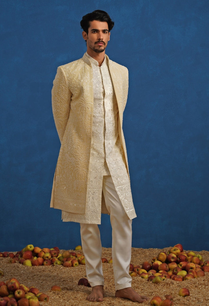 Gold Georgette Sherwani Set Kalpraag - Fabilicious Fashion