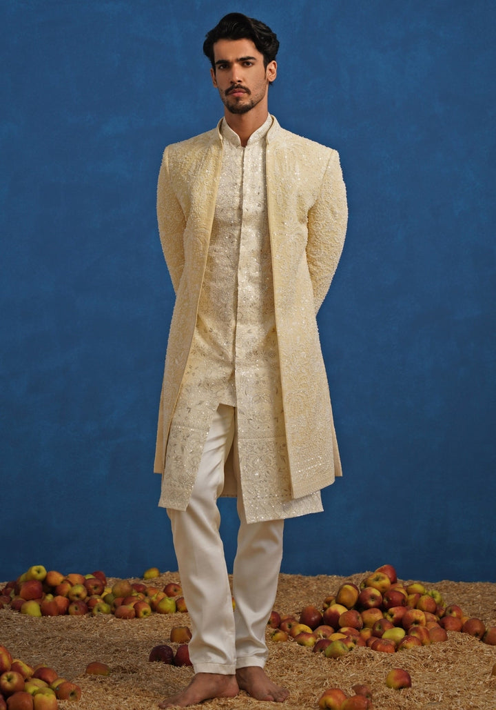 Gold Georgette Sherwani Set Kalpraag - Fabilicious Fashion