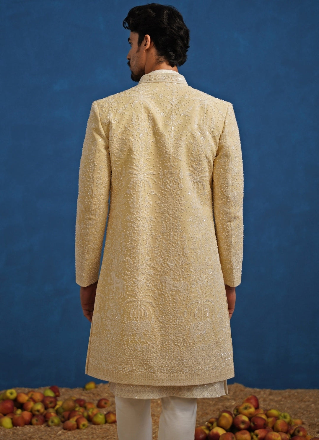 Gold Georgette Sherwani Set Kalpraag - Fabilicious Fashion