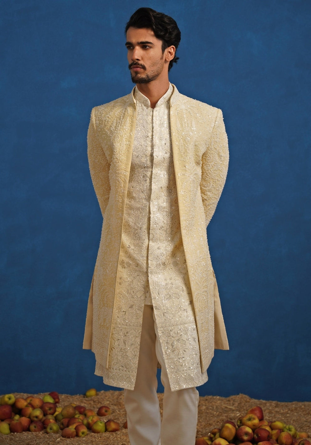 Gold Georgette Sherwani Set Kalpraag - Fabilicious Fashion