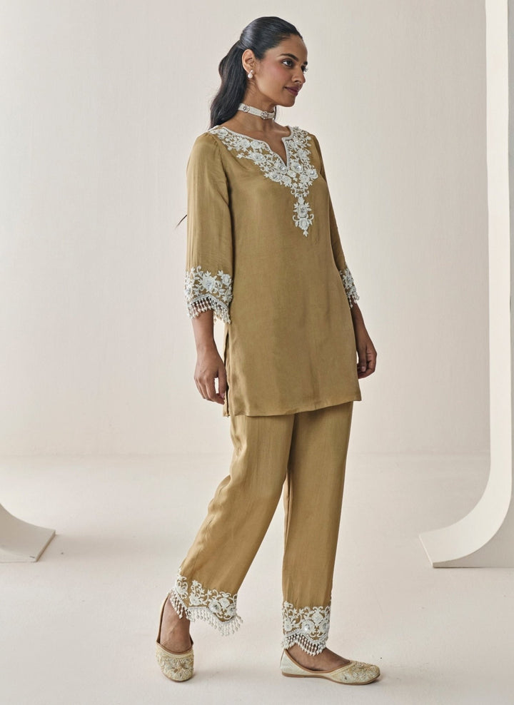 Seema Thukral Gold Habutai Silk Kurta Pants SetFabilicious Fashion