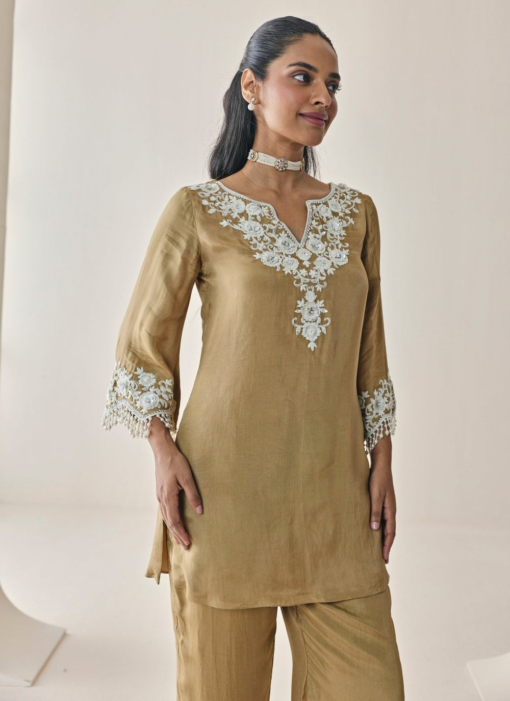 Seema Thukral Gold Habutai Silk Kurta Pants SetFabilicious Fashion