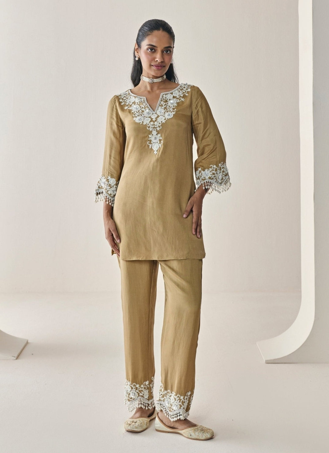 Seema Thukral Gold Habutai Silk Kurta Pants SetFabilicious Fashion