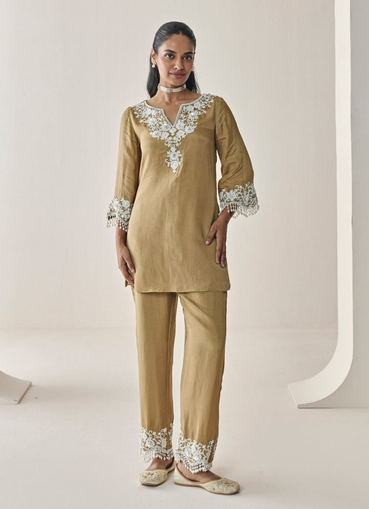 Seema Thukral Gold Habutai Silk Kurta Pants SetFabilicious Fashion
