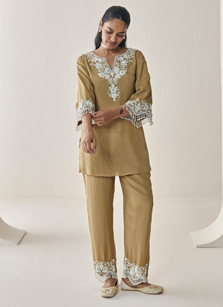 Seema Thukral Gold Habutai Silk Kurta Pants SetFabilicious Fashion