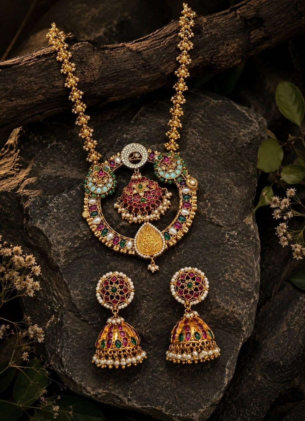 Vivinia By Vidhi Mehra Gold Heritage Polki Long Pendant Necklace SetFabilicious Fashion