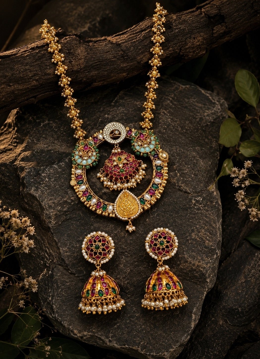 Vivinia By Vidhi Mehra Gold Heritage Polki Long Pendant Necklace SetFabilicious Fashion