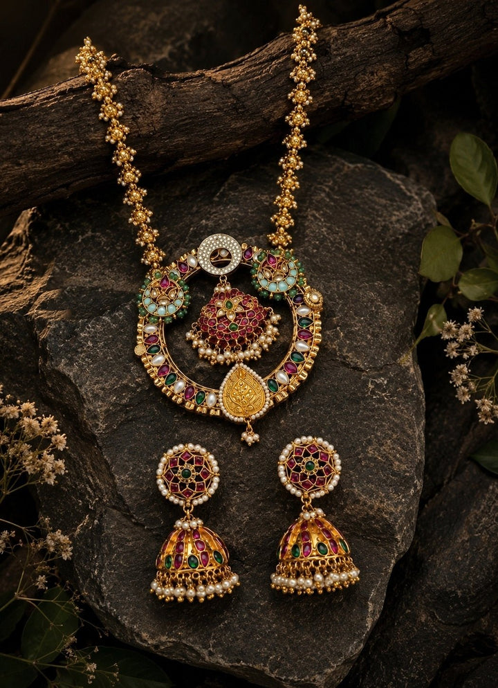 Vivinia By Vidhi Mehra Gold Heritage Polki Long Pendant Necklace SetFabilicious Fashion