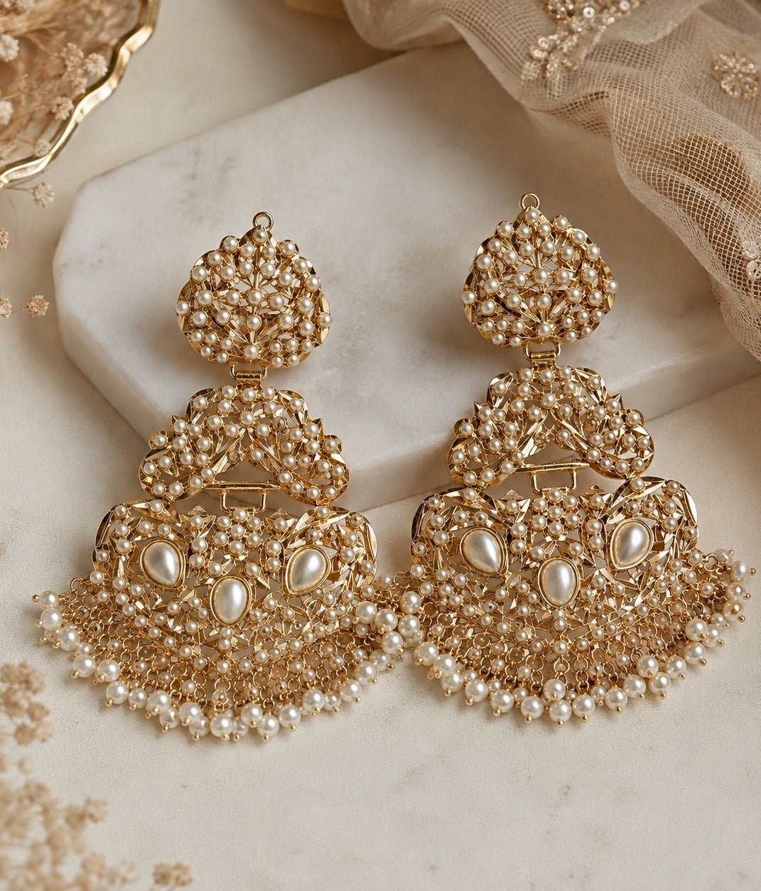 Vivinia By Vidhi Mehra Gold Jadau Pearl Embellished EarringsFabilicious Fashion