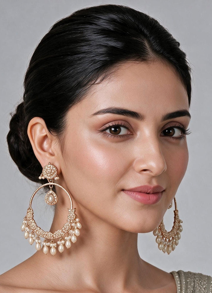 Vivinia By Vidhi Mehra Gold Jadau Pearl Embellished Hoop EarringsFabilicious Fashion