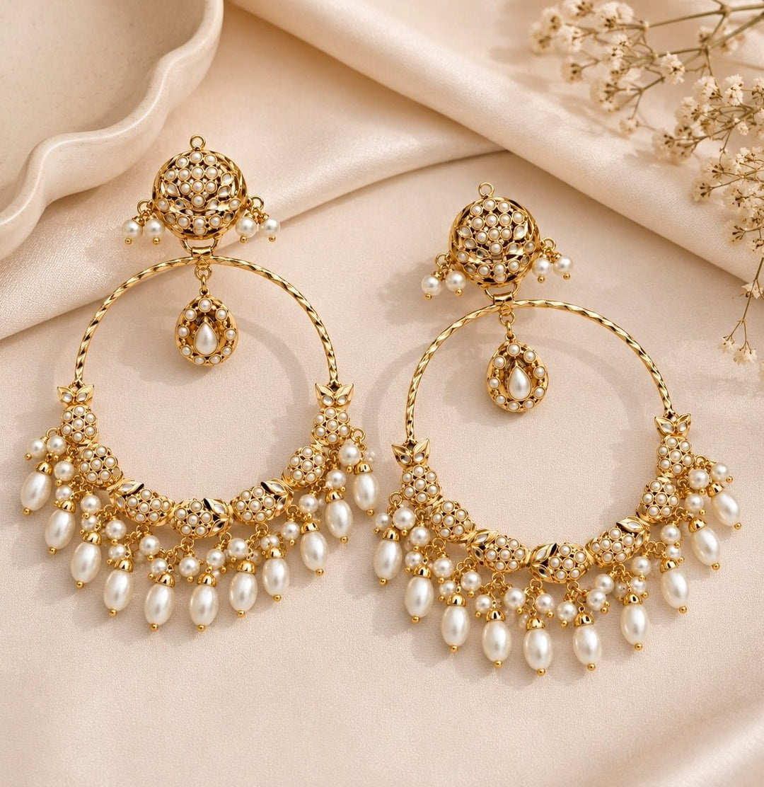 Vivinia By Vidhi Mehra Gold Jadau Pearl Embellished Hoop EarringsFabilicious Fashion