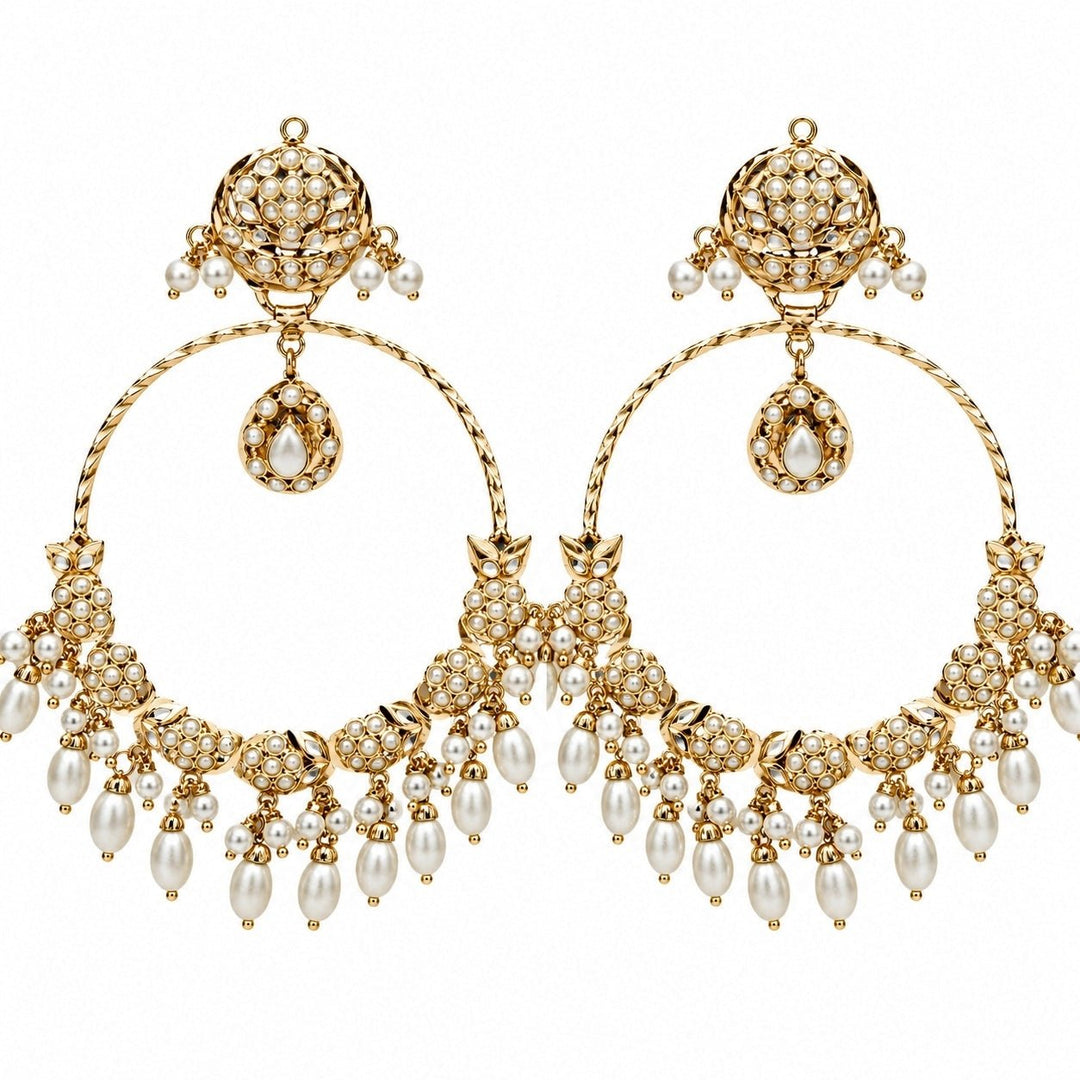 Vivinia By Vidhi Mehra Gold Jadau Pearl Embellished Hoop EarringsFabilicious Fashion