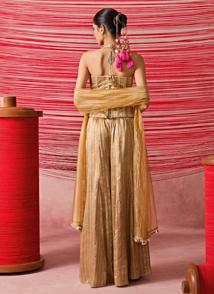 Chamee And Palak Gold Jamewar Corset Palazzo SetFabilicious Fashion