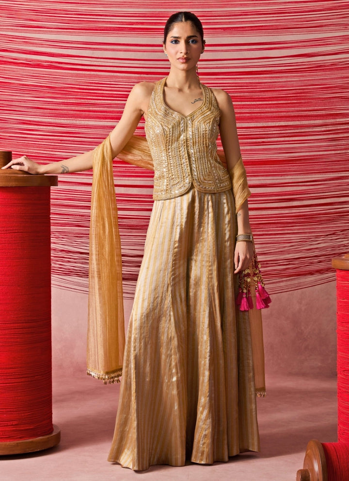 Chamee And Palak Gold Jamewar Corset Palazzo SetFabilicious Fashion
