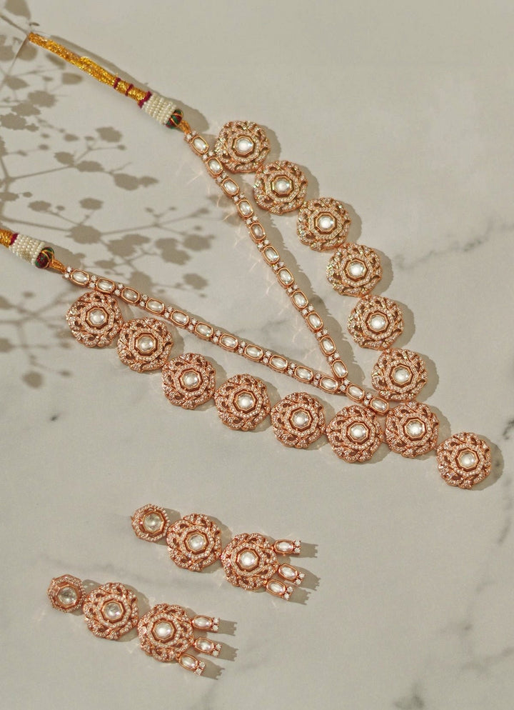 Gold Kundan 2 Line Necklace Set Zevar By Geeta - Fabilicious Fashion
