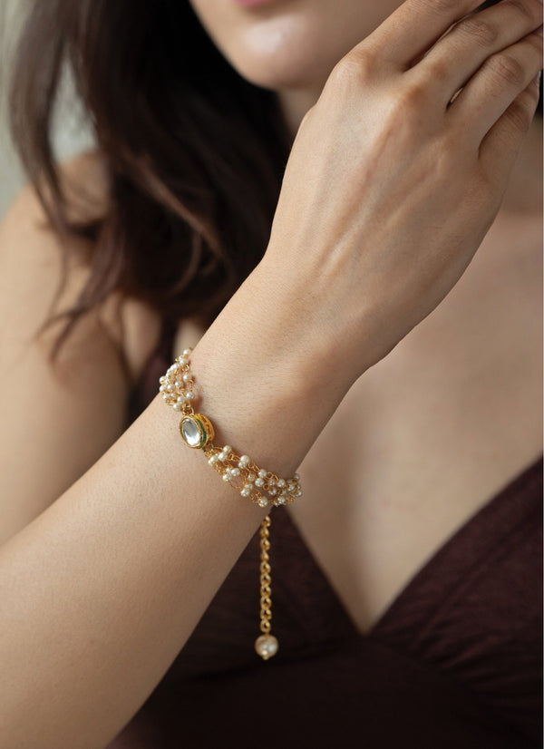 Gold Kundan And Pearl Bracelet
