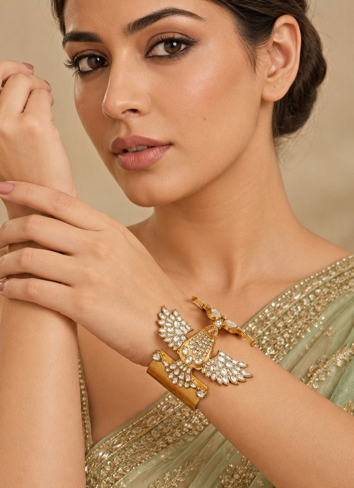 Zevar by Geeta Gold Kundan And Polki Cuff BraceletFabilicious Fashion