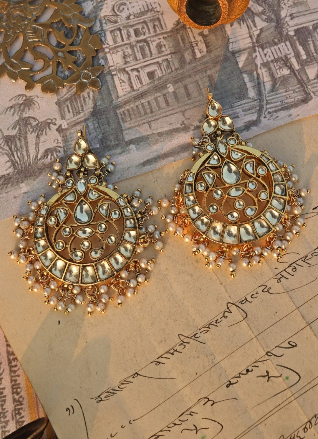 Do Taara Gold Kundan Antique EarringsFabilicious Fashion