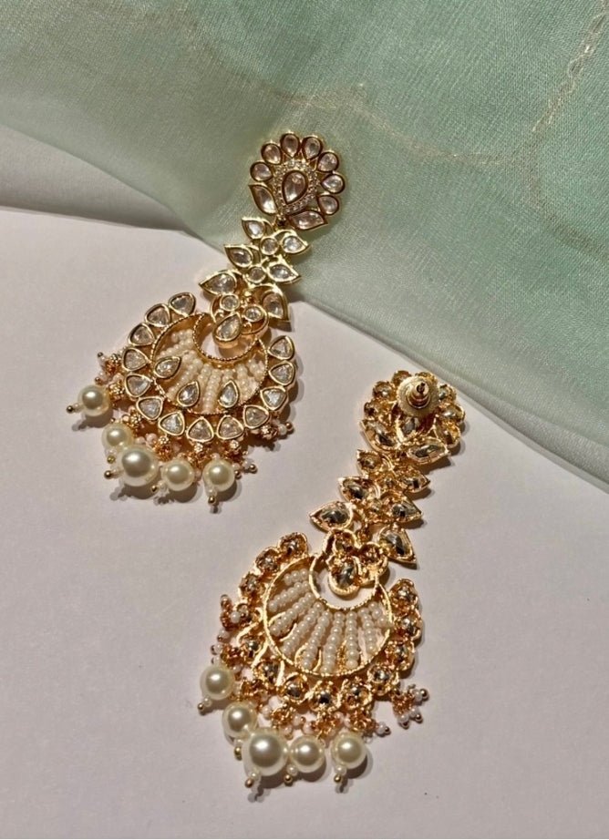 Naymee Gold Kundan Earrings With Pearl AccentsFabilicious Fashion