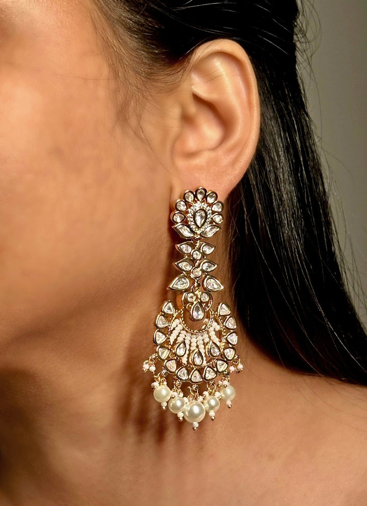 Naymee Gold Kundan Earrings With Pearl AccentsFabilicious Fashion