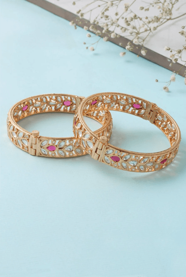 Gold Kundan Kada With Ruby Stones Zevar By Geeta - Fabilicious Fashion