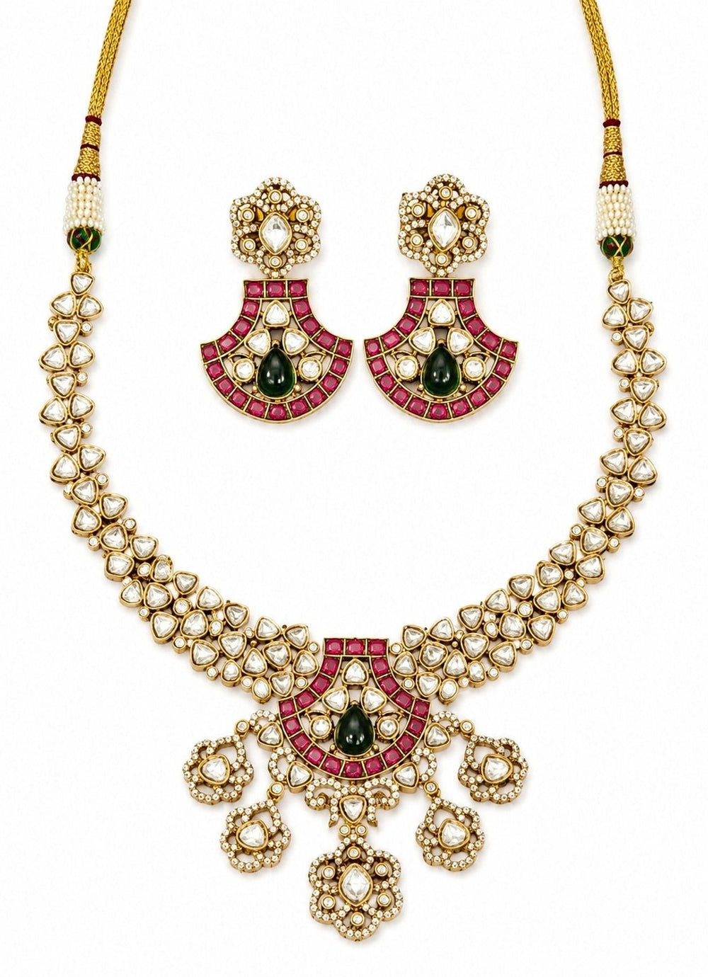 Zevar by Geeta Gold Kundan Necklace Set With Multicolor StonesFabilicious Fashion