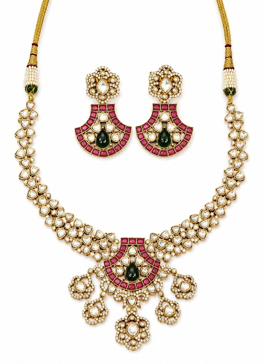 Zevar by Geeta Gold Kundan Necklace Set With Multicolor StonesFabilicious Fashion