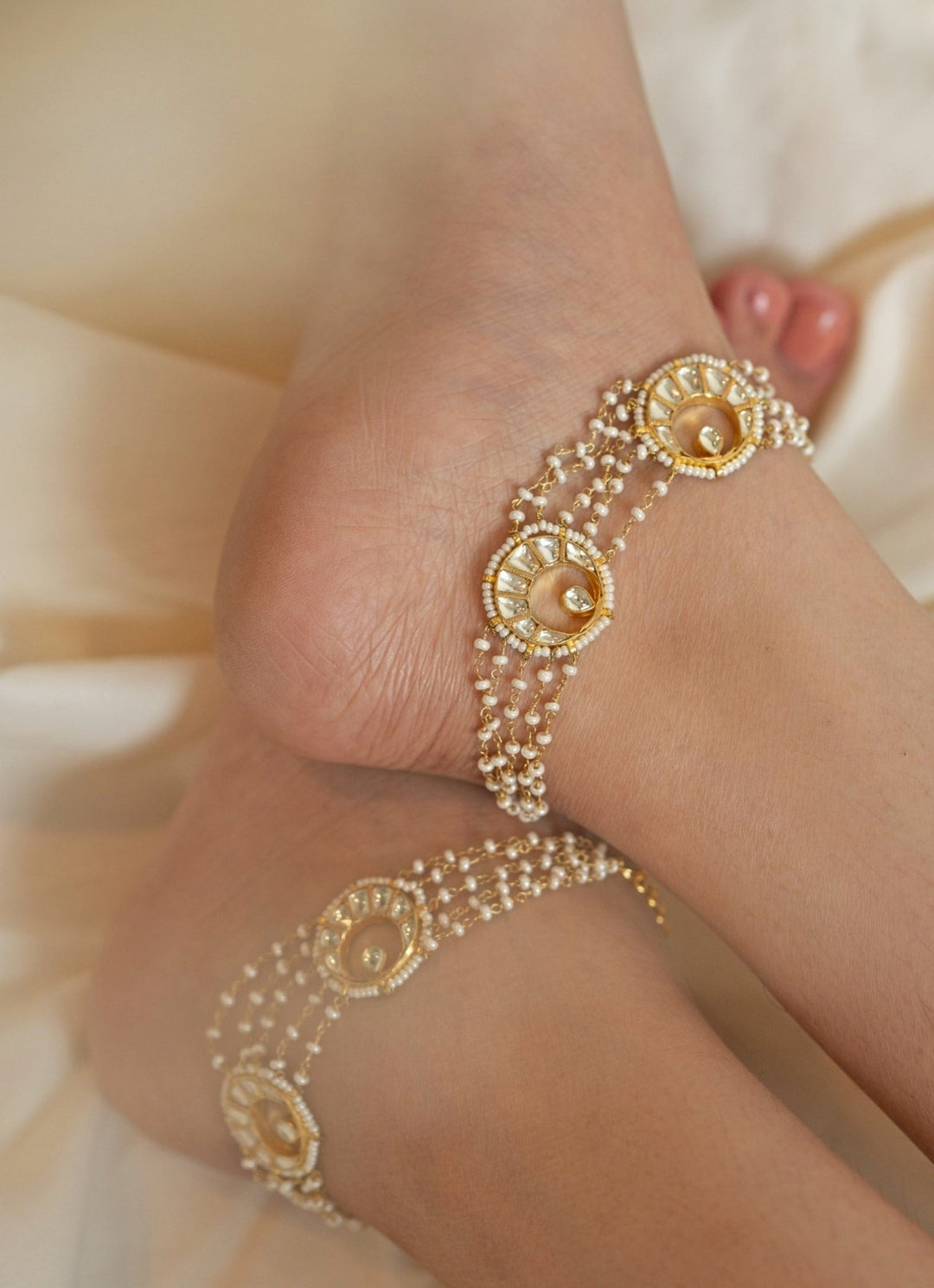 Do Taara Gold Kundan Pearl AnkletsFabilicious Fashion