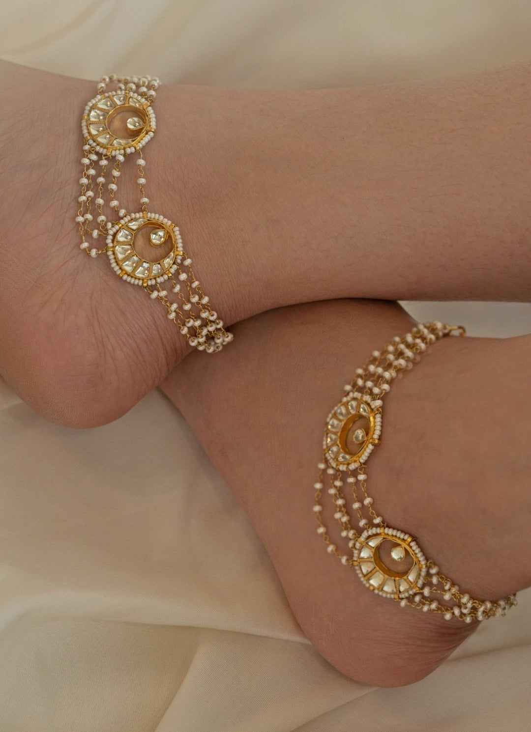 Do Taara Gold Kundan Pearl AnkletsFabilicious Fashion