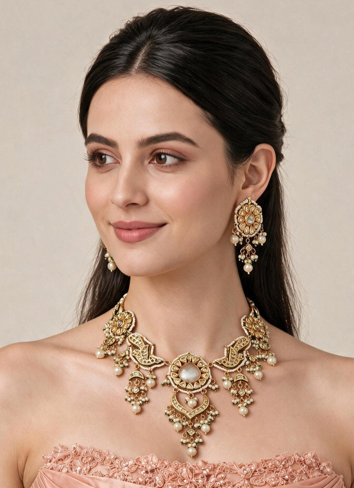 Vivinia By Vidhi Mehra Gold Kundan Pearl Statement Necklace SetFabilicious Fashion