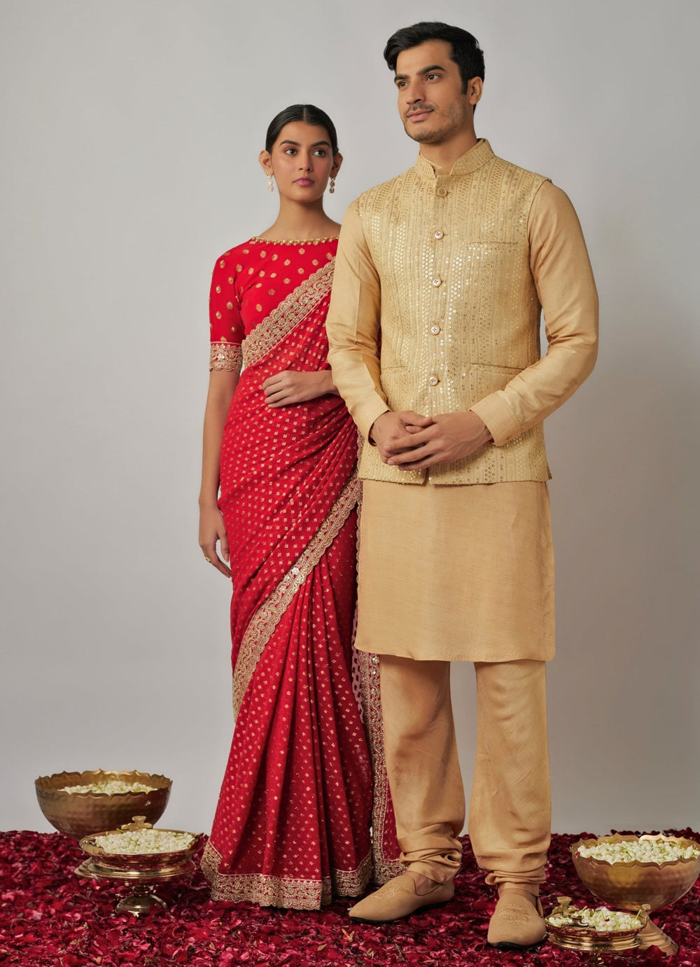 Gold Kurta Set with Embroidered Bandi Jacket Renee Label - Men - Fabilicious Fashion